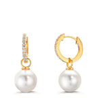 Orecchini circolari Argento Zirconia 18 pietra giallo dorato [shining Pearls], 2 Perla, 10 mm