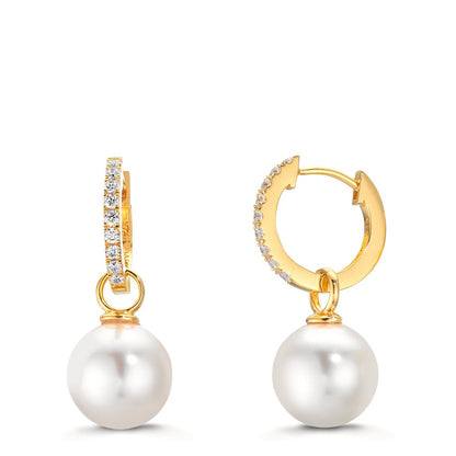 Orecchini circolari Argento Zirconia 18 pietra giallo dorato [shining Pearls], 2 Perla, 10 mm