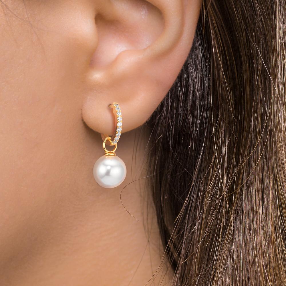 Orecchini circolari Argento Zirconia 18 pietra giallo dorato [shining Pearls], 2 Perla, 10 mm