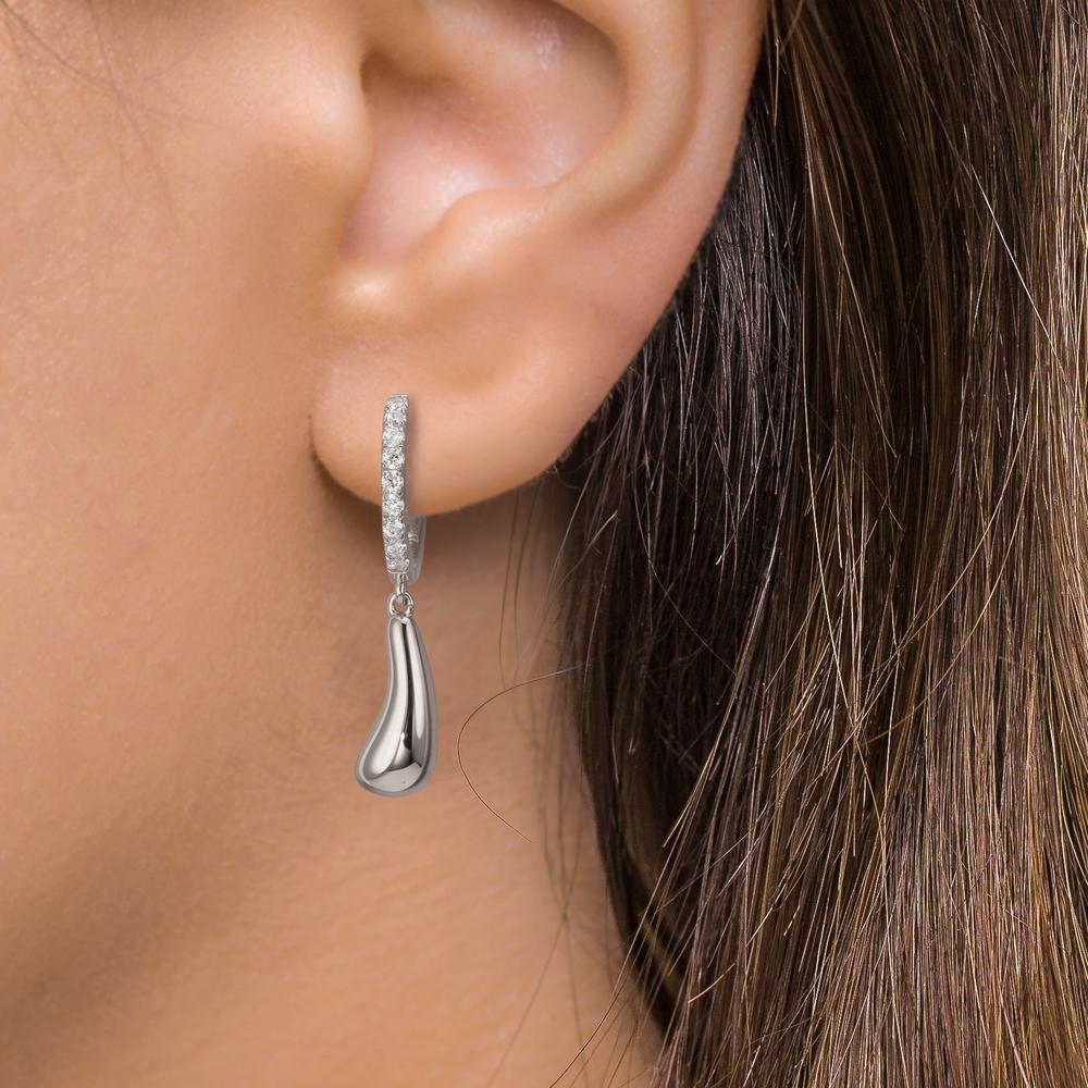 Orecchini circolari Argento Zirconia 18 pietra rodiato