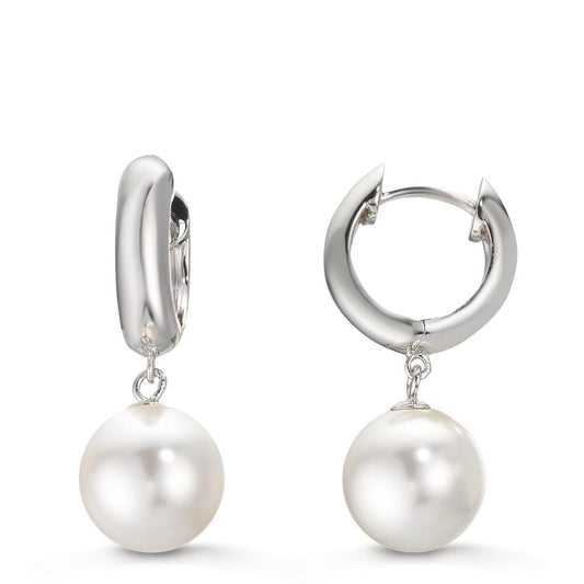 Orecchini circolari Argento rodiato [shining Pearls], 2 Perla, 10 mm