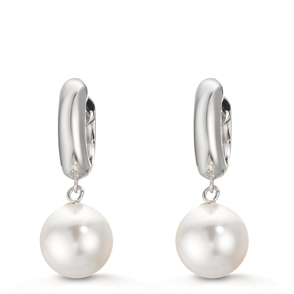 Orecchini circolari Argento rodiato [shining Pearls], 2 Perla, 10 mm