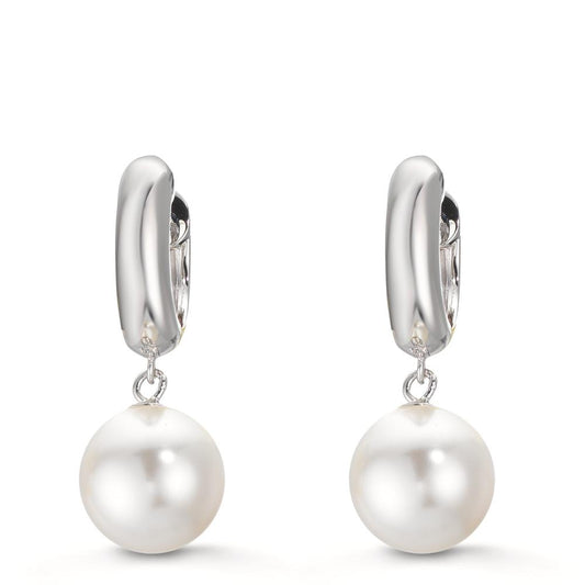 Orecchini circolari Argento rodiato [shining Pearls], 2 Perla, 10 mm