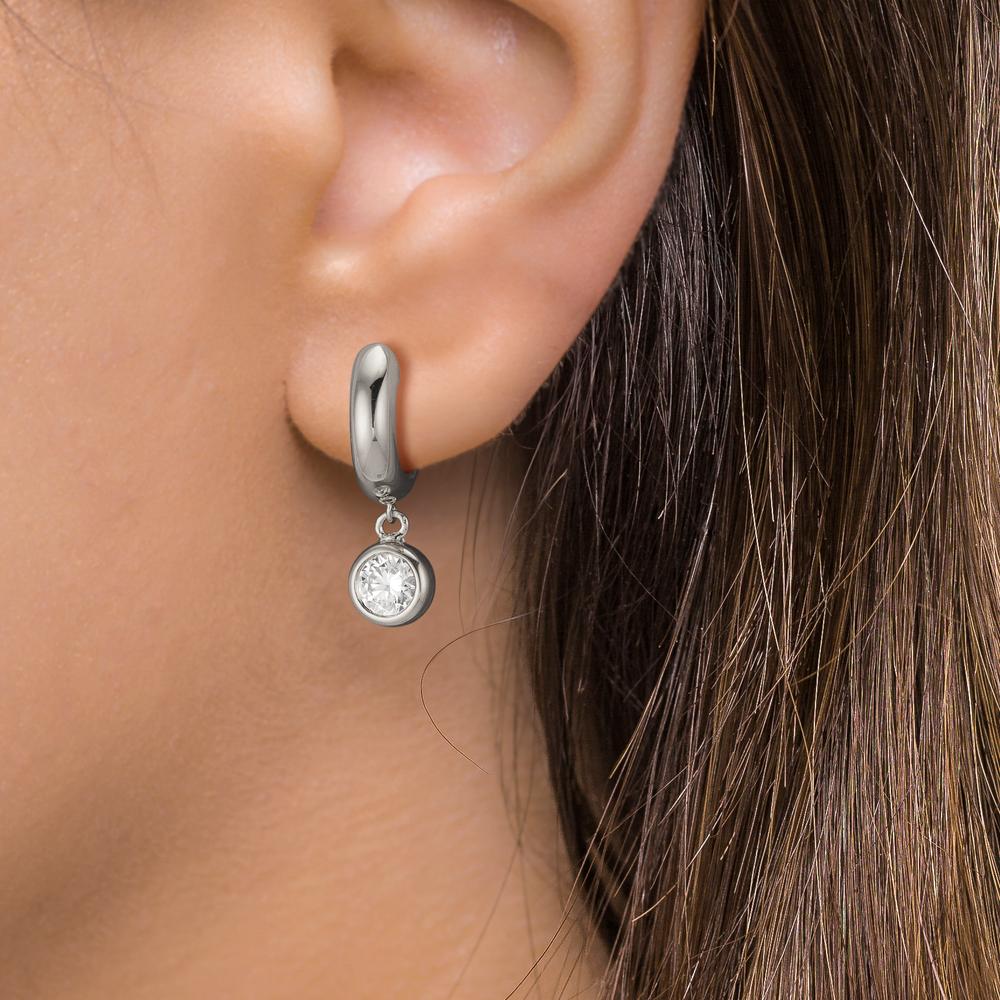 Orecchini circolari Argento Zirconia 2 pietra rodiato