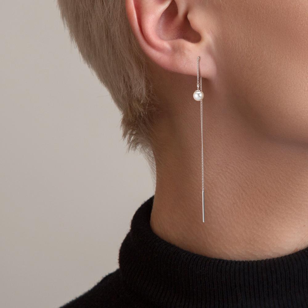 Orecchini a strappo Argento rodiato [shining Pearls], 2 Perla, 5 mm