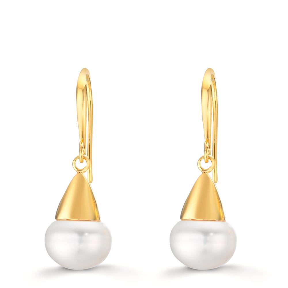 Orecchini Argento giallo dorato Perla coltivata d'acqua dolce, 2 Perla, 9 mm