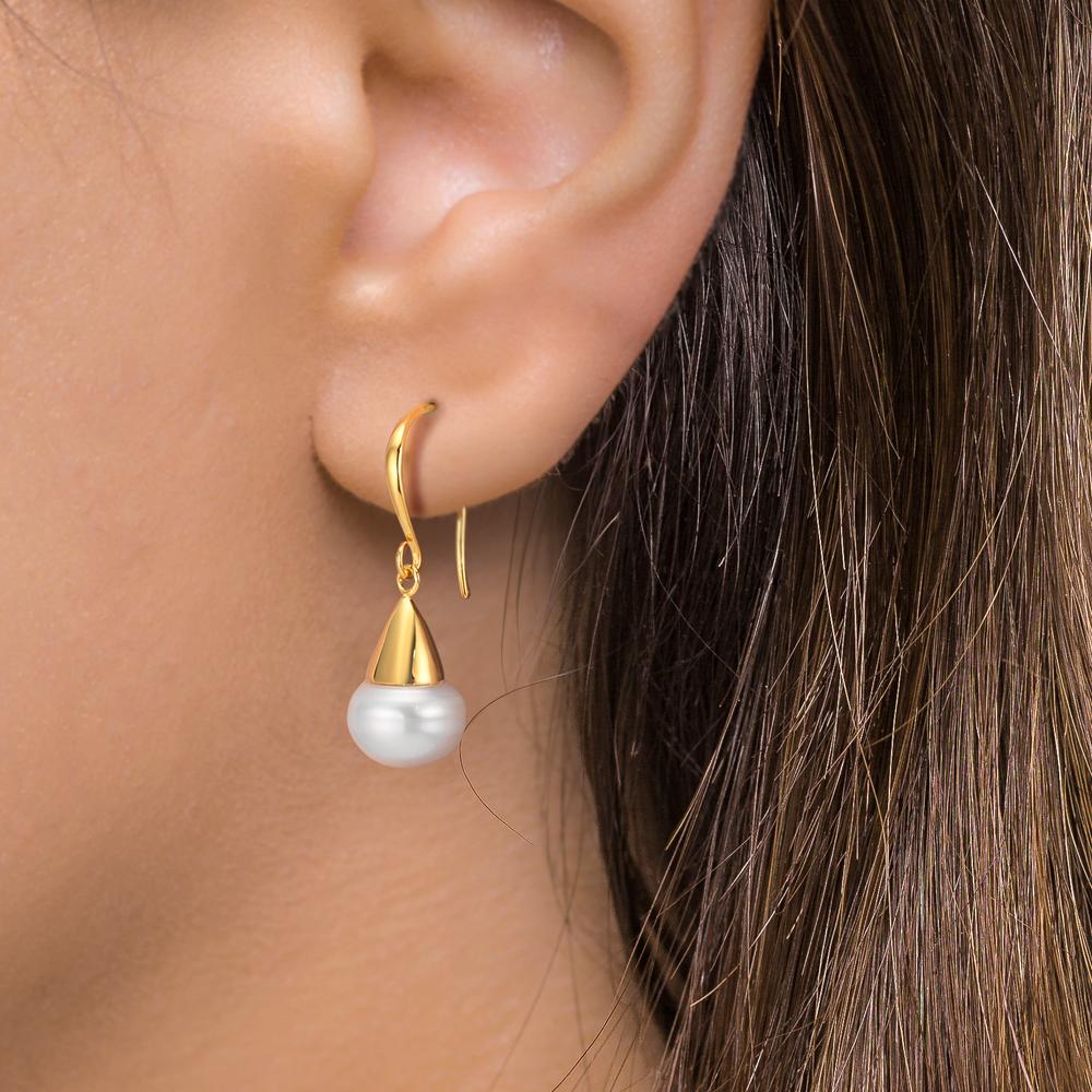 Orecchini Argento giallo dorato Perla coltivata d'acqua dolce, 2 Perla, 9 mm