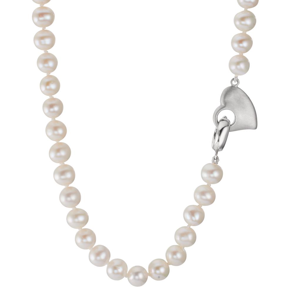 Collana Argento rodiato Perla coltivata d'acqua dolce 6-7 mm Cuore 42 cm