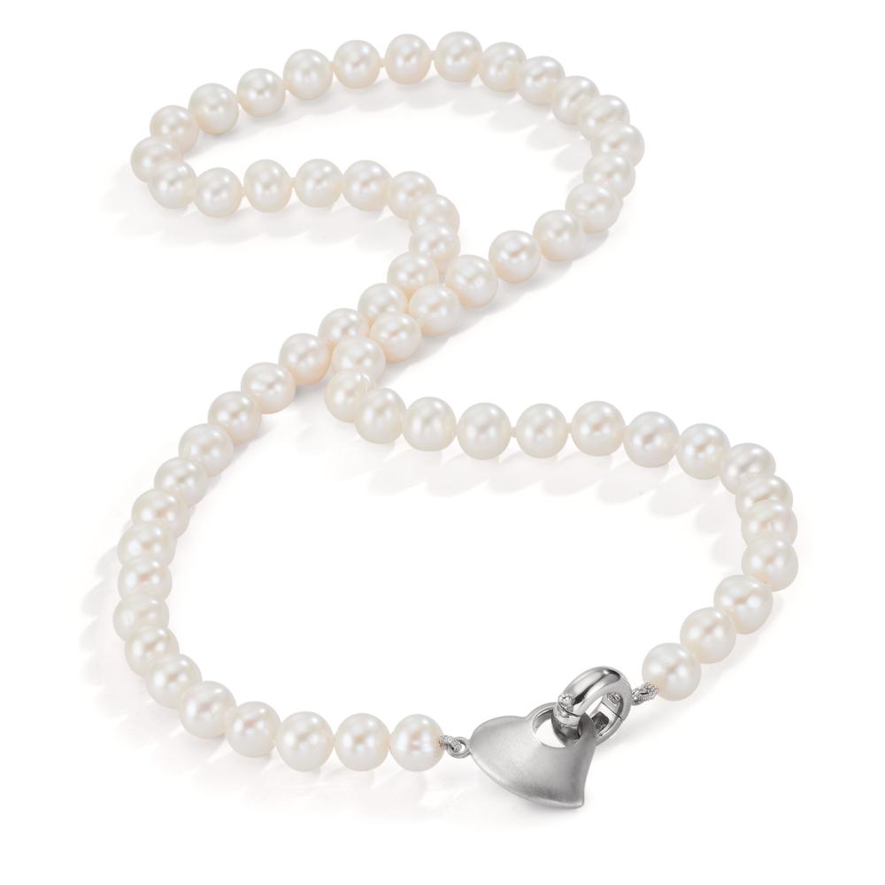 Collana Argento rodiato Perla coltivata d'acqua dolce 6-7 mm Cuore 42 cm