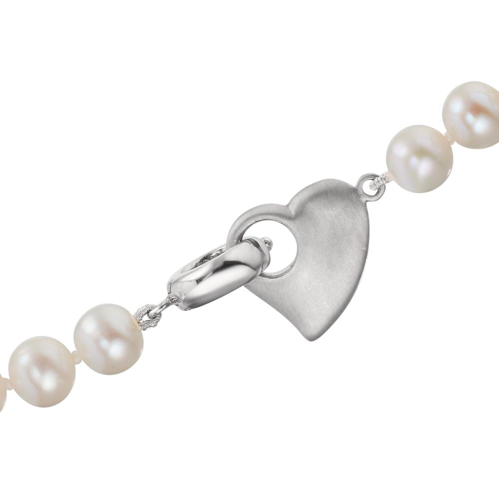 Collana Argento rodiato Perla coltivata d'acqua dolce 6-7 mm Cuore 42 cm