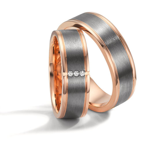 Anello del partner Oro rosso 585/14 kt, 999 Tantalio Diamante 0.024 ct, 3 pietra, w-si