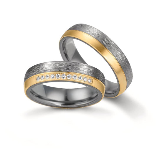 Anello del partner 999 Tantalio, Oro giallo 585/14 kt Diamante 0.11 ct, 11 pietra, w-si