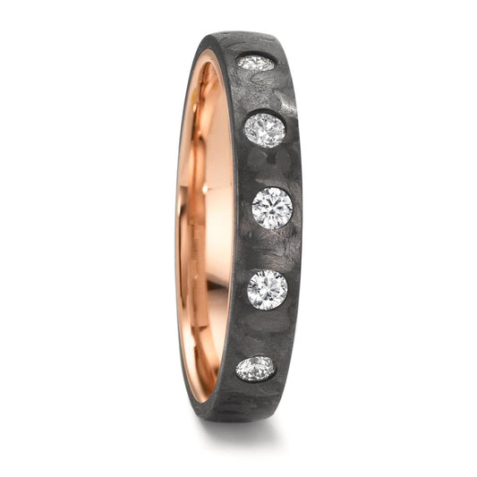 Anello del partner Carbonio, Oro rosso 585/14 kt Diamante 0.25 ct, 5 pietra, w-si