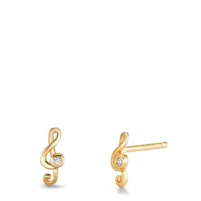 Orecchini a bottone Argento Zirconia 2 pietra giallo dorato Clef