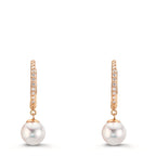 Orecchini circolari Oro rosso 750/18 carati Diamante 0.09 ct, 22 pietra, tw-si Perle Akoya, 2 Perla 6-6.5 mm
