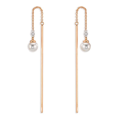 Orecchini a strappo Oro rosso 750/18 carati Diamante 0.06 ct, 3 pietra, tw-si Perle Akoya, 2 Perla, 4.5 mm
