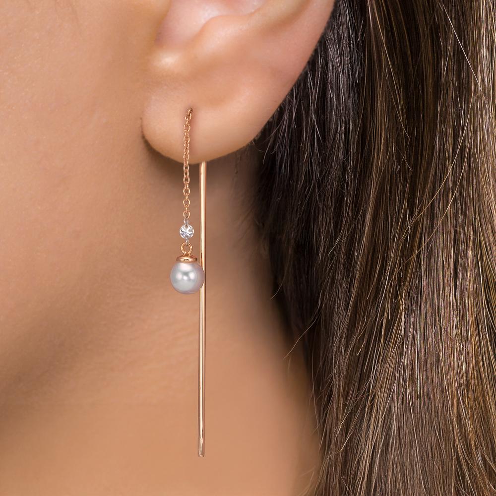 Orecchini a strappo Oro rosso 750/18 carati Diamante 0.06 ct, 3 pietra, tw-si Perle Akoya, 2 Perla, 4.5 mm