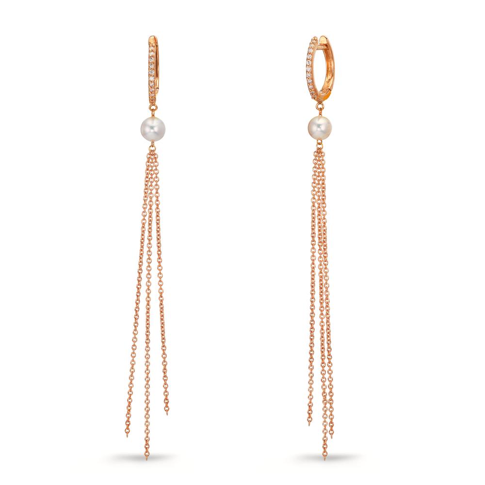 Orecchini circolari Oro rosso 750/18 carati Diamante 0.09 ct, 22 pietra, tw-si Perla coltivata d'acqua dolce, 2 Perla