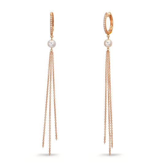Orecchini circolari Oro rosso 750/18 carati Diamante 0.09 ct, 22 pietra, tw-si Perla coltivata d'acqua dolce, 2 Perla