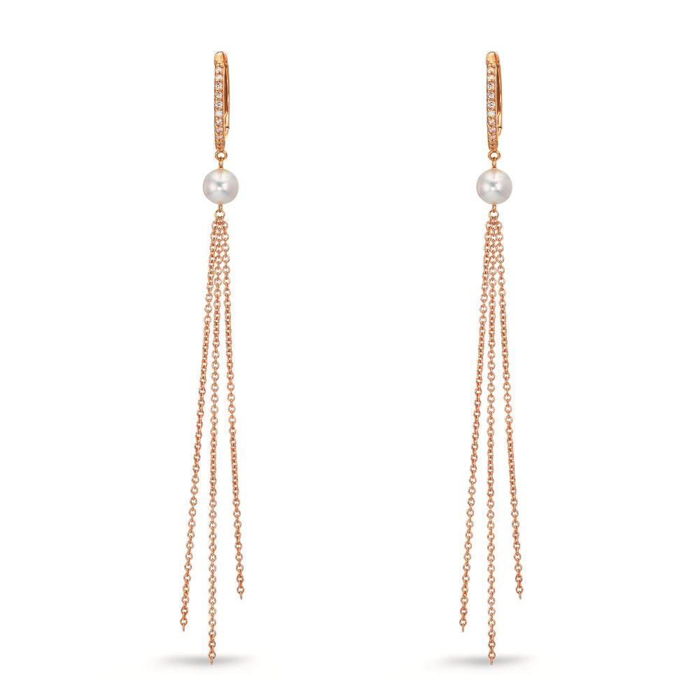 Orecchini circolari Oro rosso 750/18 carati Diamante 0.09 ct, 22 pietra, tw-si Perla coltivata d'acqua dolce, 2 Perla