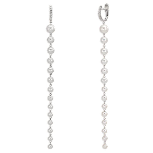 Orecchini circolari Oro bianco 750/18 carati Diamante 0.12 ct, 12 pietra, tw-si Perla coltivata d'acqua dolce, 28 Perla