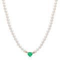 Collana Oro rosso 750/18 carati Smeraldo sintetico Perla coltivata d'acqua dolce, 3.5 mm Cuore 40-44 cm