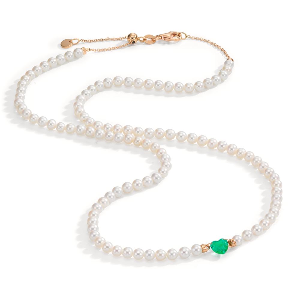 Collana Oro rosso 750/18 carati Smeraldo sintetico Perla coltivata d'acqua dolce, 3.5 mm Cuore 40-44 cm