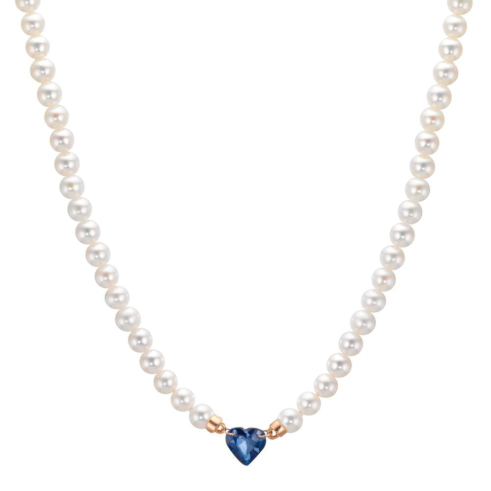 Collana Oro rosso 750/18 carati Zaffiro 0.58 ct Perla coltivata d'acqua dolce, 3.5 mm Cuore 40-44 cm
