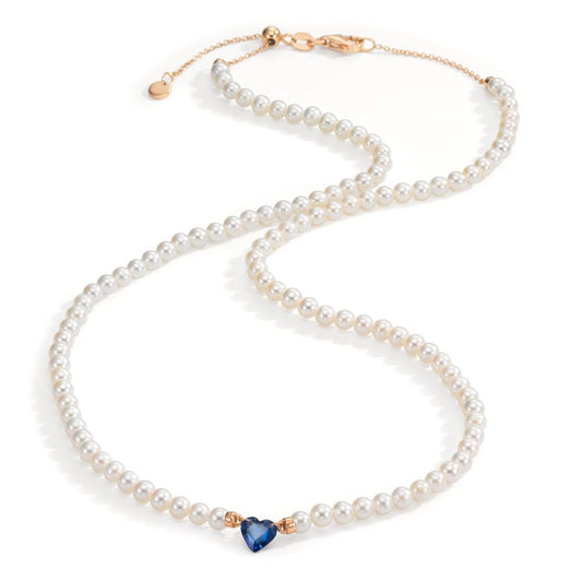 Collana Oro rosso 750/18 carati Zaffiro 0.58 ct Perla coltivata d'acqua dolce, 3.5 mm Cuore 40-44 cm
