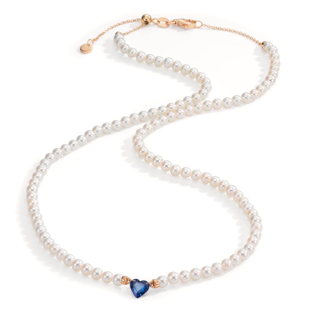 Collana Oro rosso 750/18 carati Zaffiro 0.58 ct Perla coltivata d'acqua dolce, 3.5 mm Cuore 40-44 cm