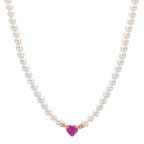 Collana Oro rosso 750/18 carati Rubino 0.62 ct Perla coltivata d'acqua dolce, 3.5 mm Cuore 40-44 cm