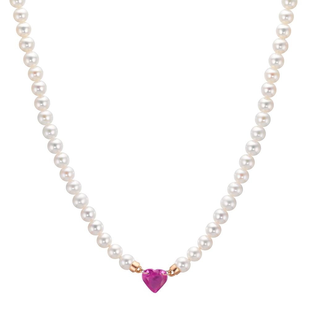 Collana Oro rosso 750/18 carati Rubino 0.62 ct Perla coltivata d'acqua dolce, 3.5 mm Cuore 40-44 cm