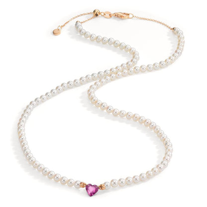 Collana Oro rosso 750/18 carati Rubino 0.62 ct Perla coltivata d'acqua dolce, 3.5 mm Cuore 40-44 cm