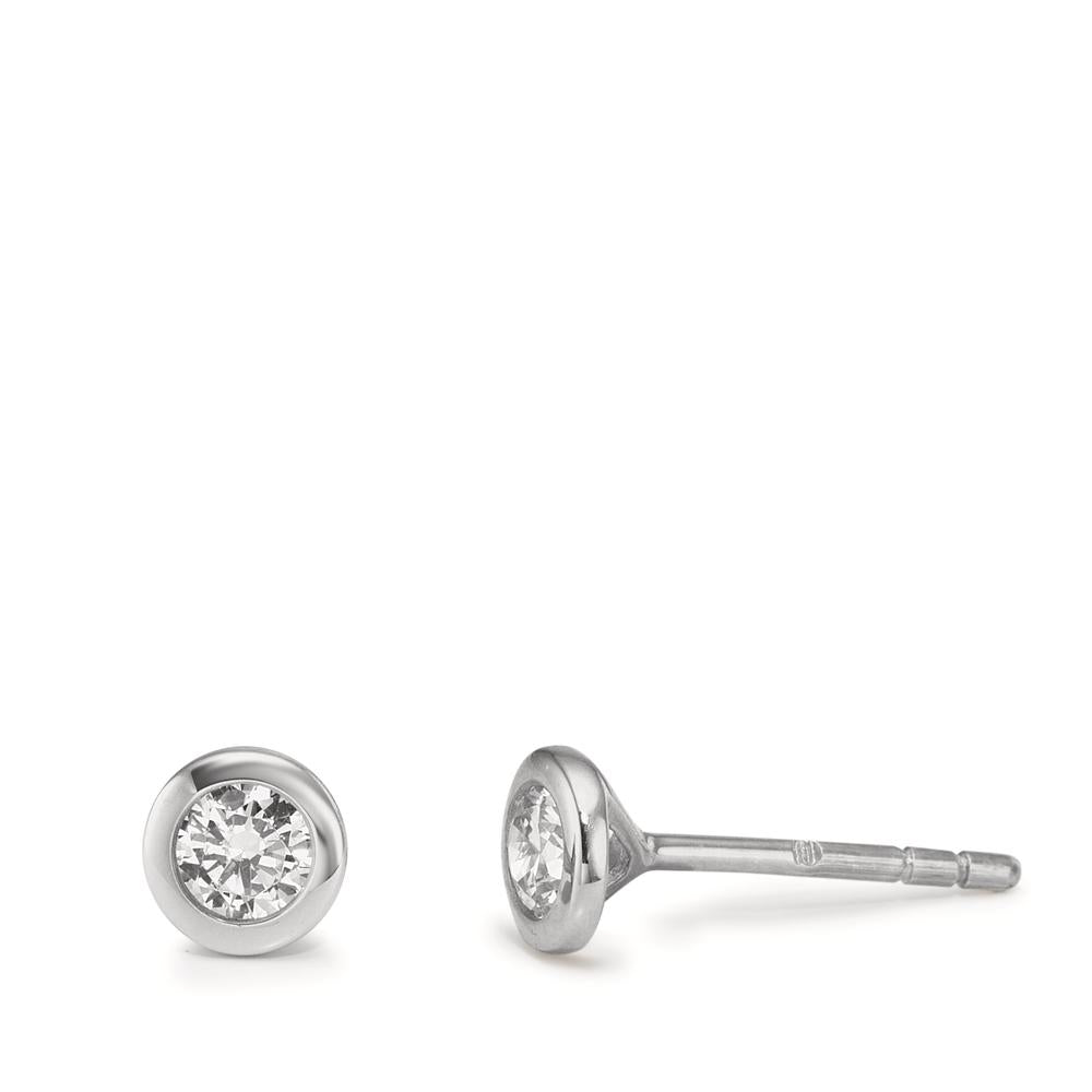 Orecchini a bottone Oro bianco 375/9K Zirconia 2 pietra Ø5 mm