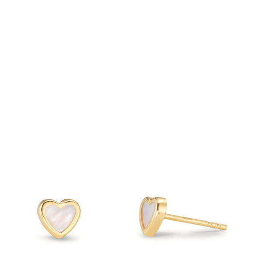 Orecchini a bottone Oro giallo 750/18 carati Madreperla Cuore Ø4 mm