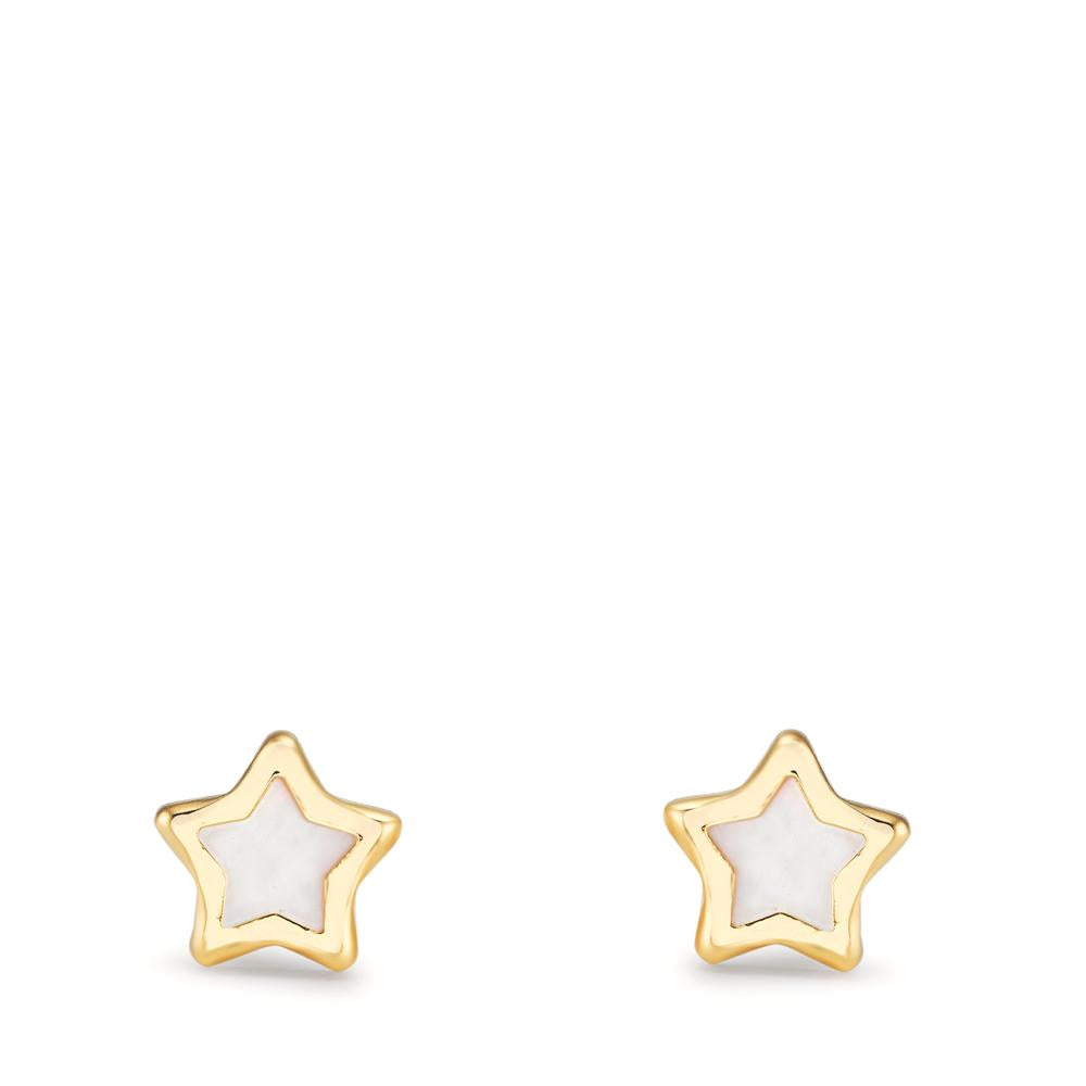 Orecchini a bottone Oro giallo 750/18 carati Madreperla Stella Ø5 mm