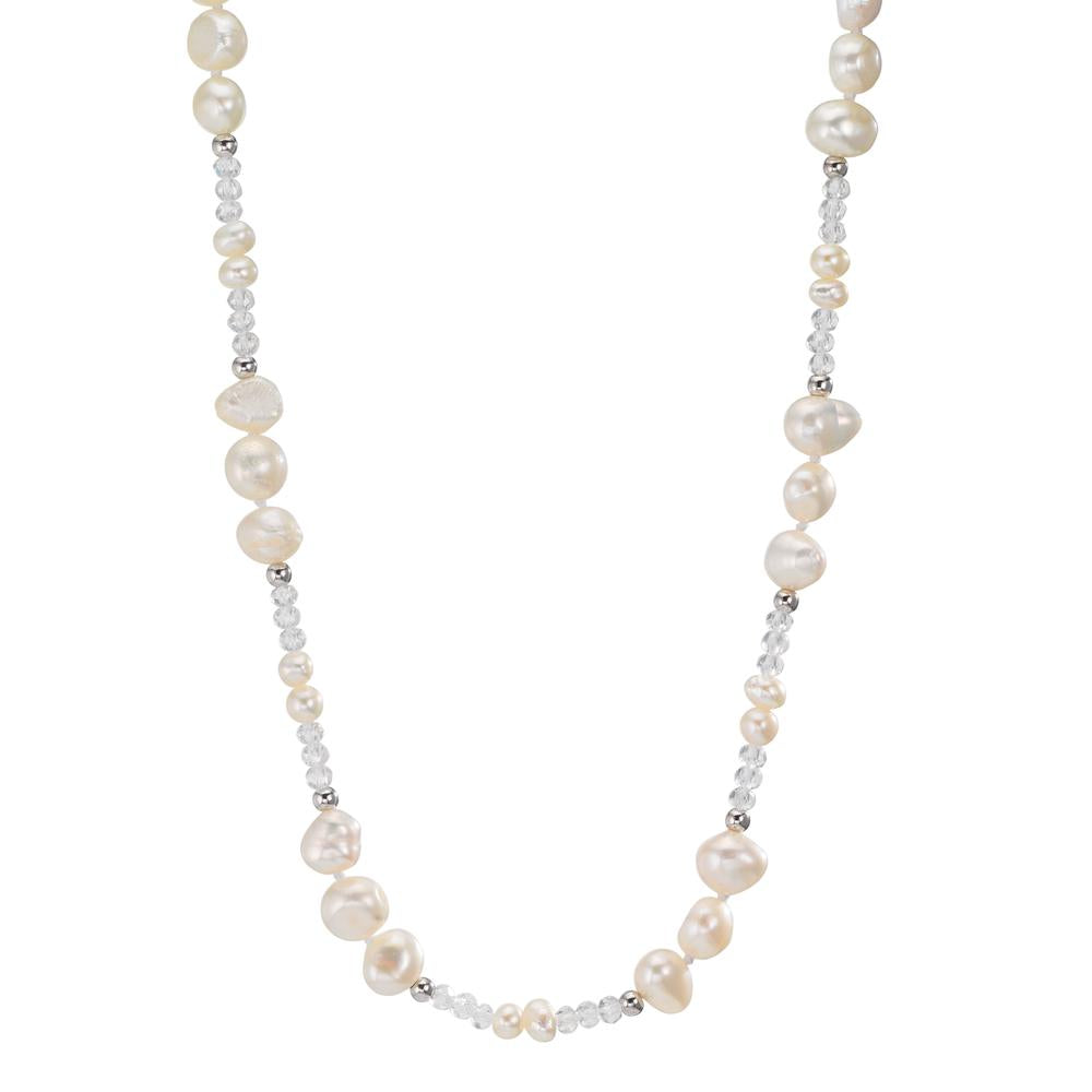 Collana Acciaio inossidabile Cristallo bianco Perla coltivata d'acqua dolce 90 cm