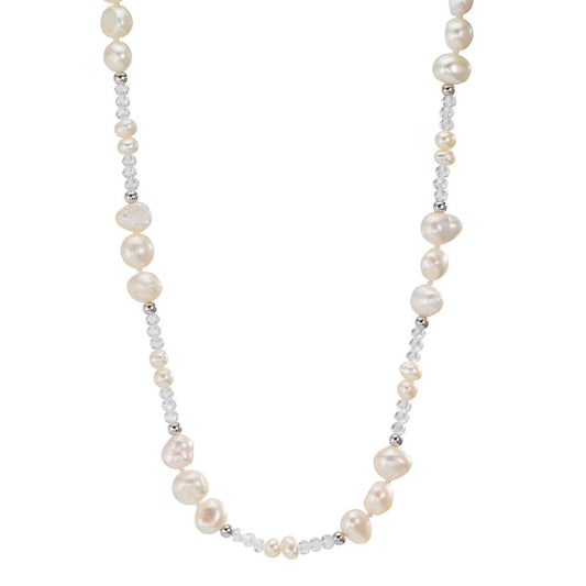 Collana Acciaio inossidabile Cristallo bianco Perla coltivata d'acqua dolce 90 cm