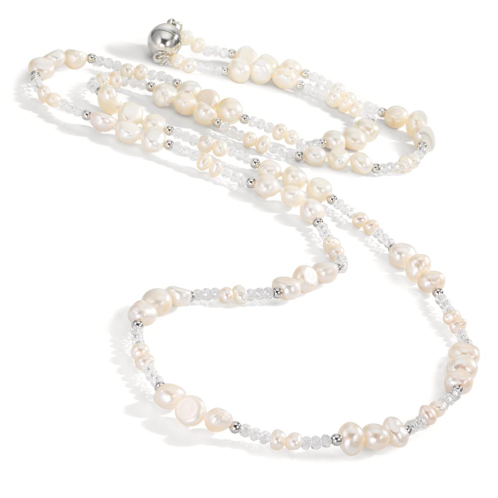 Collana Acciaio inossidabile Cristallo bianco Perla coltivata d'acqua dolce 90 cm
