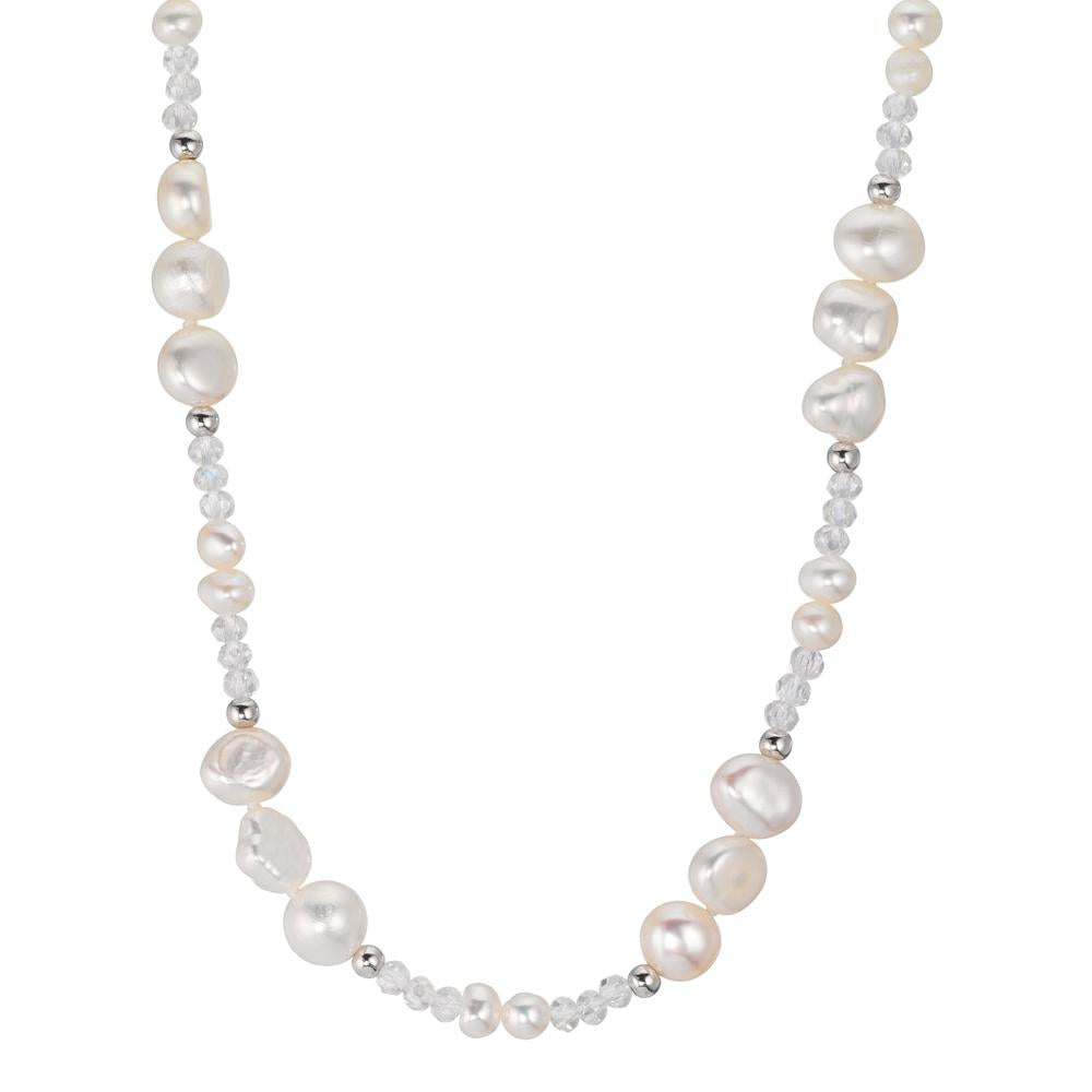 Collana Acciaio inossidabile Cristallo bianco Perla coltivata d'acqua dolce 47 cm