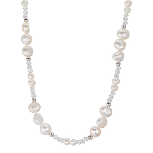 Collana Acciaio inossidabile Cristallo bianco Perla coltivata d'acqua dolce 47 cm