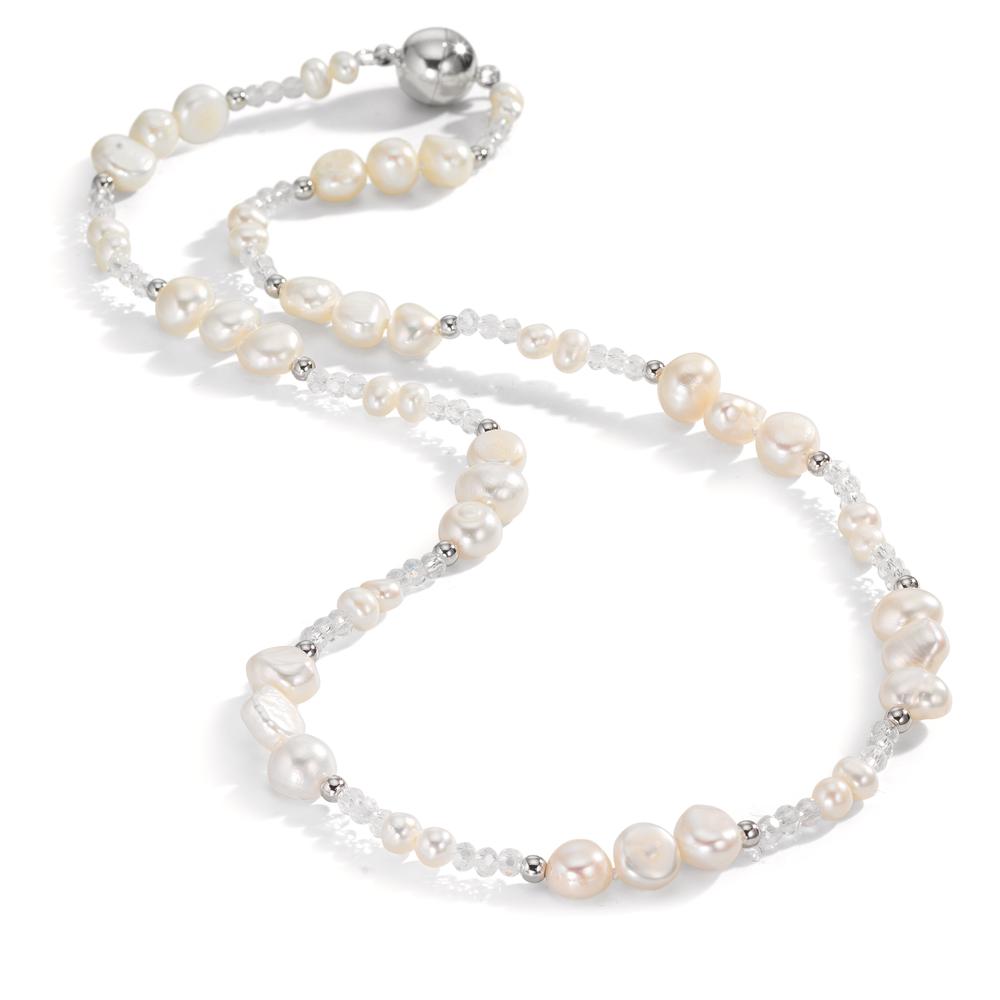 Collana Acciaio inossidabile Cristallo bianco Perla coltivata d'acqua dolce 47 cm
