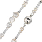 Collana Acciaio inossidabile Cristallo bianco Perla coltivata d'acqua dolce 45 cm