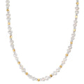 Collana Acciaio inossidabile Cristallo bianco giallo rivestimento IP Perla coltivata d'acqua dolce 43.5 cm