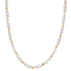 Collana Acciaio inossidabile Cristallo bianco giallo rivestimento IP Perla coltivata d'acqua dolce 43.5 cm