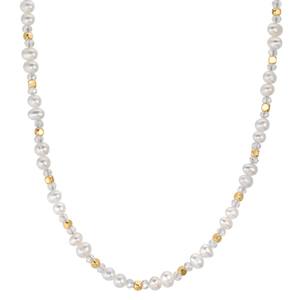 Collana Acciaio inossidabile Cristallo bianco giallo rivestimento IP Perla coltivata d'acqua dolce 43.5 cm