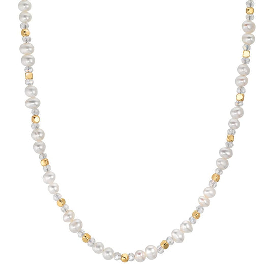 Collana Acciaio inossidabile Cristallo bianco giallo rivestimento IP Perla coltivata d'acqua dolce 44 cm