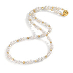 Collana Acciaio inossidabile Cristallo bianco giallo rivestimento IP Perla coltivata d'acqua dolce 43.5 cm