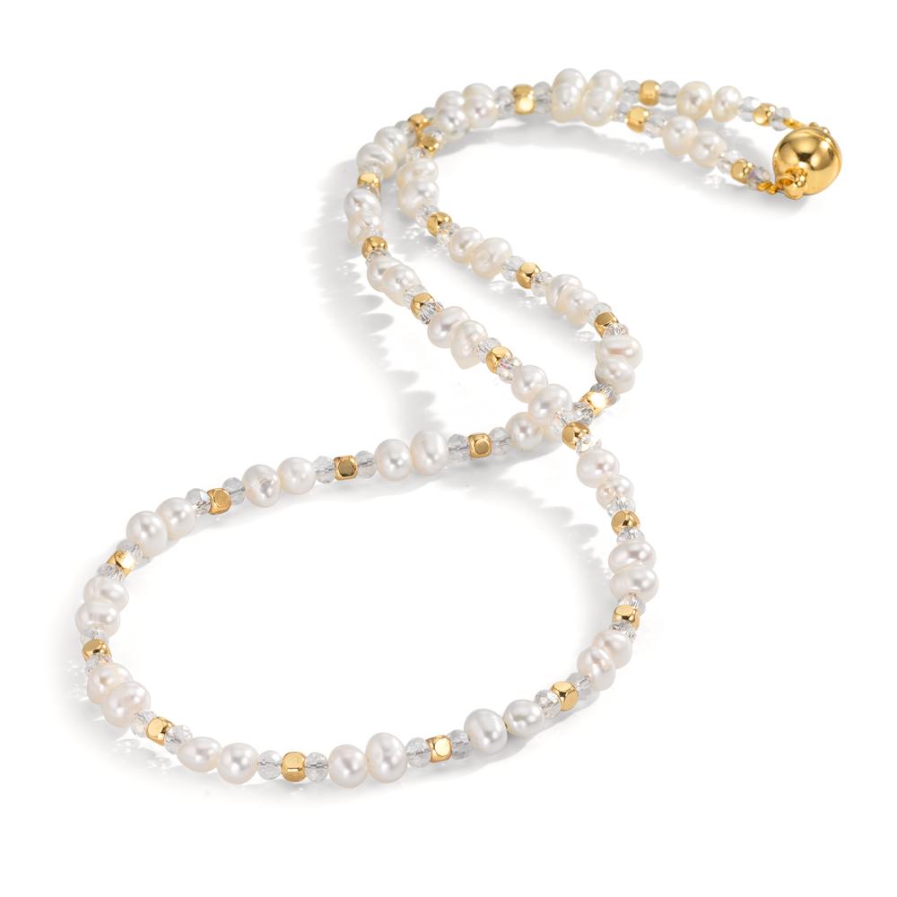 Collana Acciaio inossidabile Cristallo bianco giallo rivestimento IP Perla coltivata d'acqua dolce 44 cm