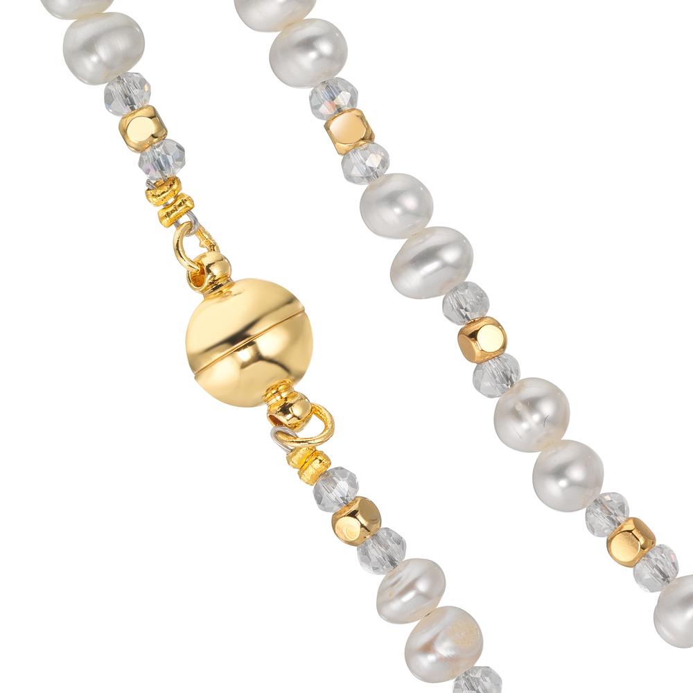 Collana Acciaio inossidabile Cristallo bianco giallo rivestimento IP Perla coltivata d'acqua dolce 44 cm